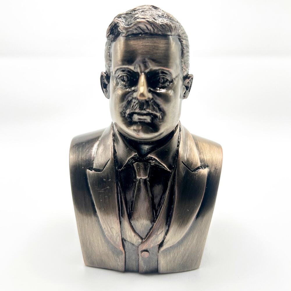 RARE Vintage President Theodore Roosevelt Miniature Metal Bust Statue 3" EUC